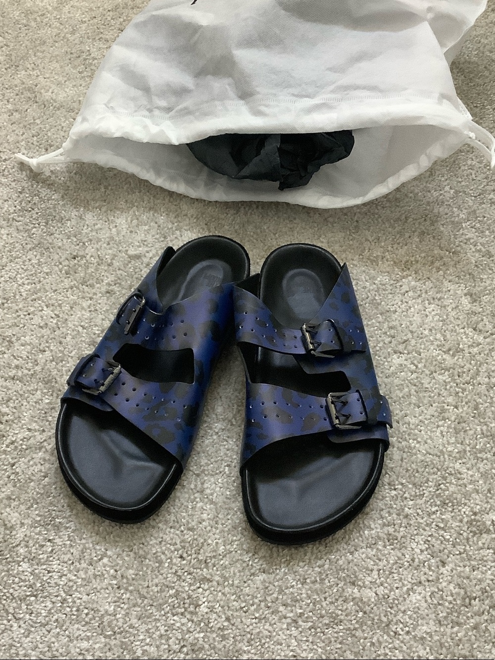 The Kooples Blue and Black Double-Buckle Slide Sandals